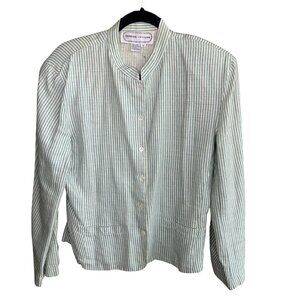 Adrienne Vittadini Vintage 80s Green Railroad Stripe 100% Linen Beachy Jacket